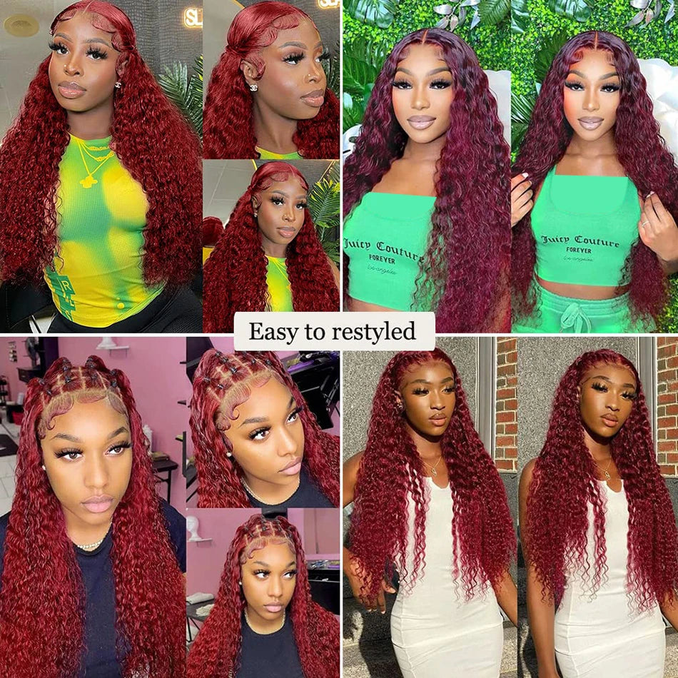 Red Curly Lace Frontal Human Hair Wig