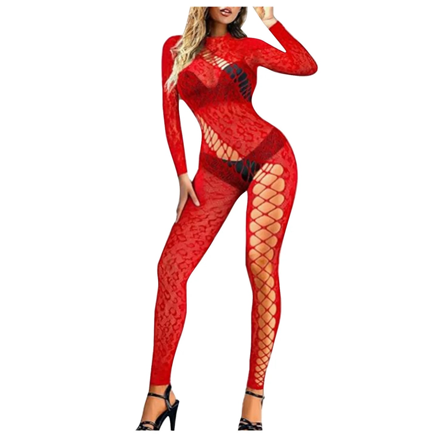 Womens Solid Print Hollow Out Bodystockings  Fishnet Bodysuit