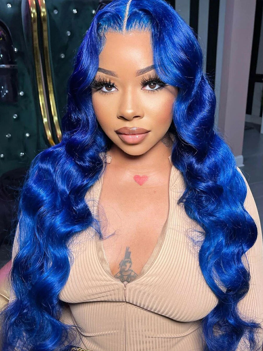 Blue Lace Front Body Wave Human Hair Wig