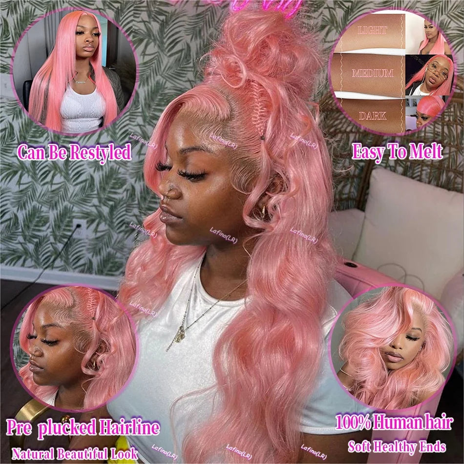 Light Pink Body Wave  Transparent Lace Frontal Wig