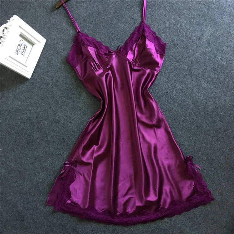 Women Red Satin Sexy Lingerie Nightwear