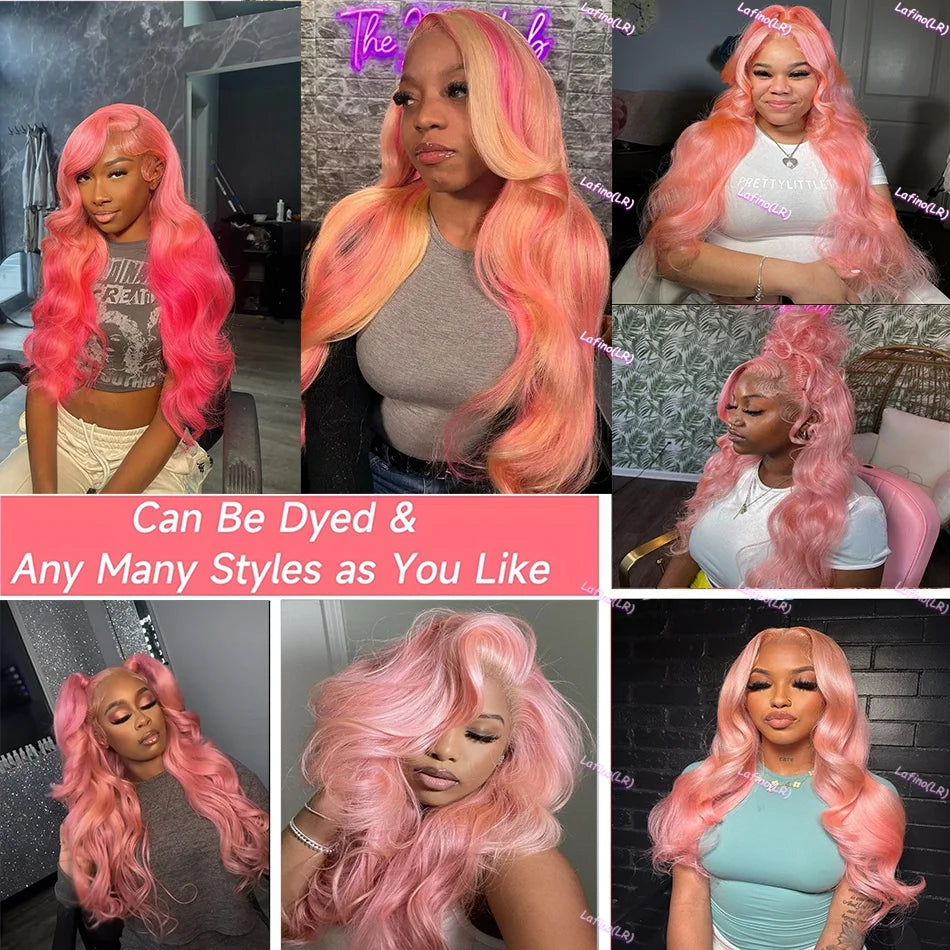 Light Pink Body Wave  Transparent Lace Frontal Wig