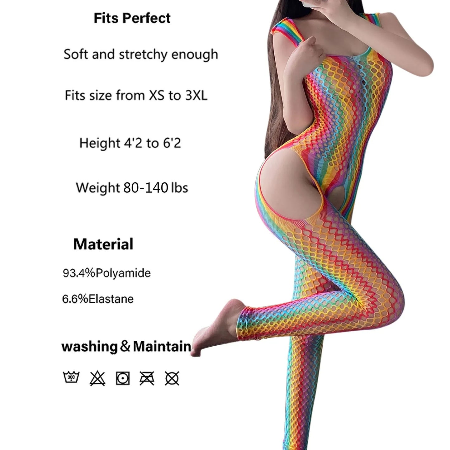 Sexy Hot Underwear Women Crotchless Side  Rainbow Bodysuit