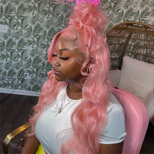 Light Pink Body Wave  Transparent Lace Frontal Wig