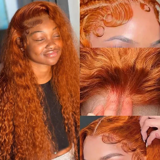 Ginger Orange Water Wave Transparent Lace Front Wig