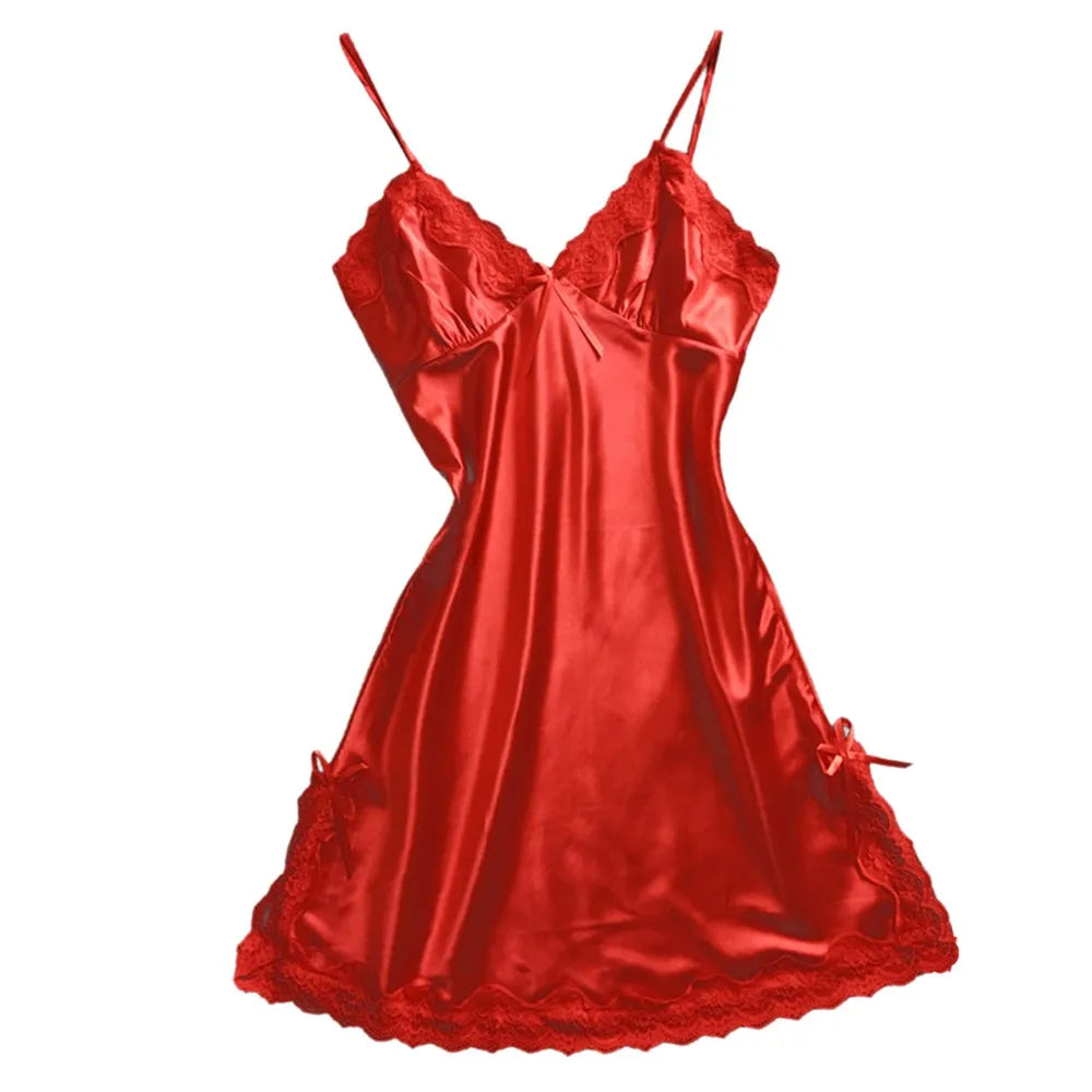 Women Red Satin Sexy Lingerie Nightwear