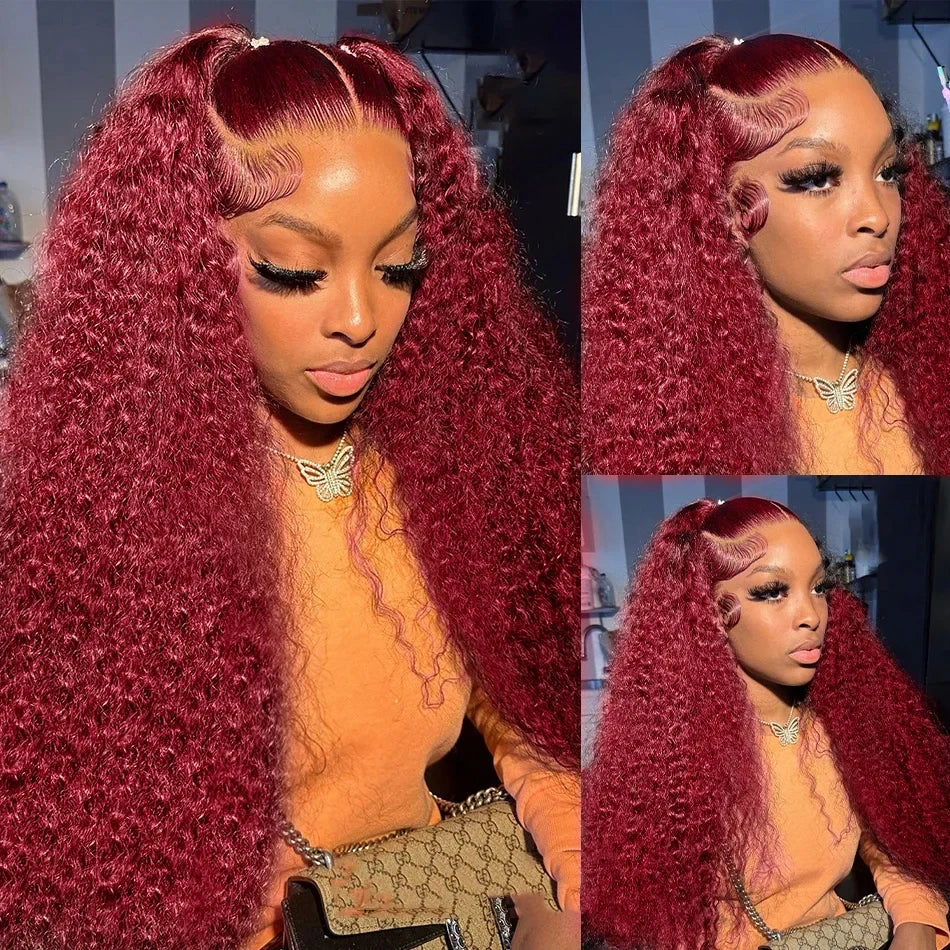 Red Curly Lace Frontal Human Hair Wig