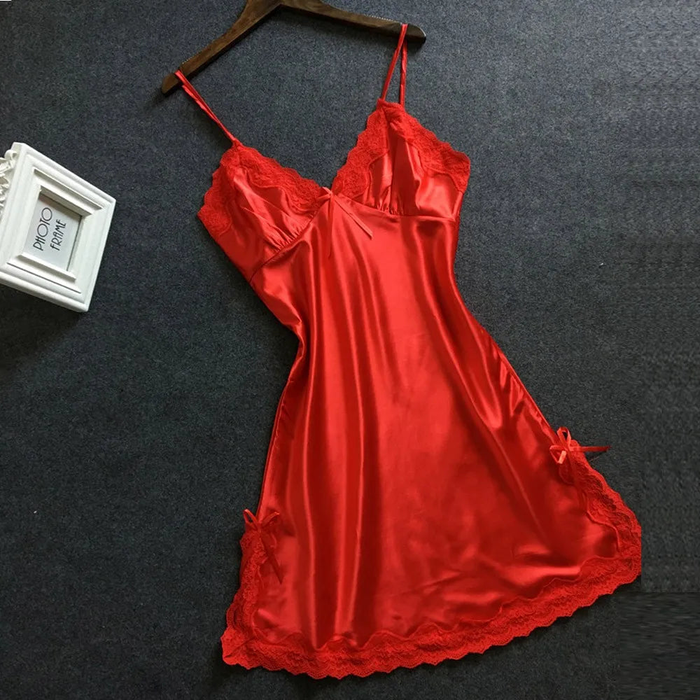 Women Red Satin Sexy Lingerie Nightwear