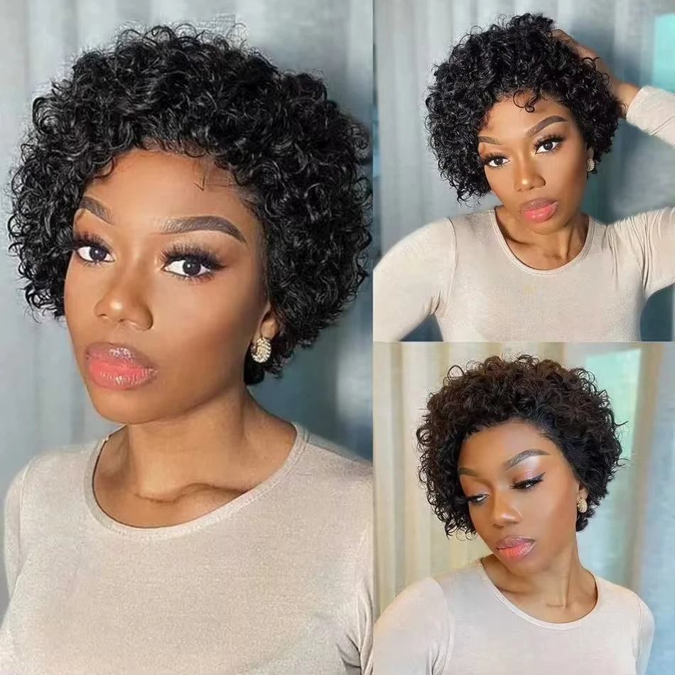 Pixie Cut Short Curly Human Hair Wig