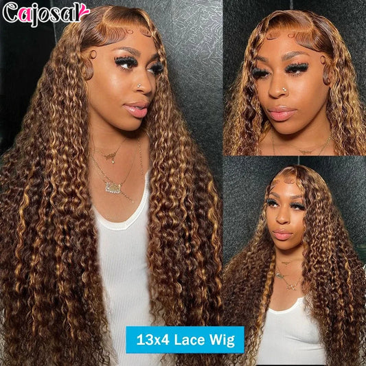 Highlight Ombre  Lace Front Curly Human Hair Wig