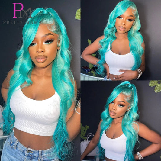 Cyan Blue Lace Front body wave wig