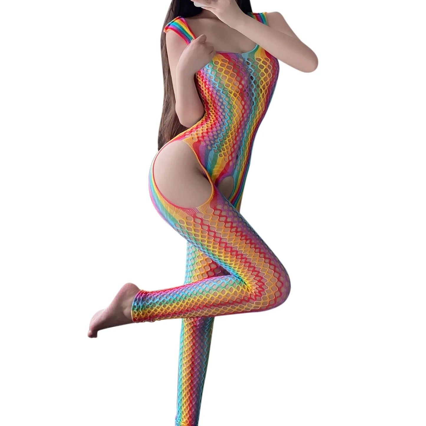 Sexy Hot Underwear Women Crotchless Side  Rainbow Bodysuit